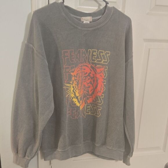 Altar'd State Fearless Tiger Graphic Sweatshirt - Gray, Red, Yellow - Picture 1 of 6
